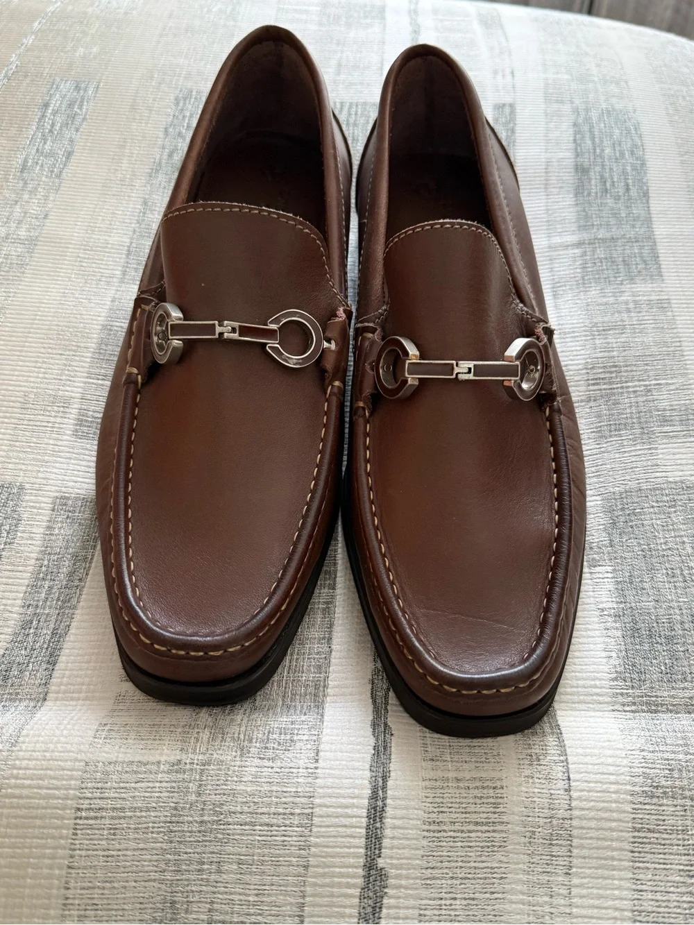 Sandro Moscoloni Brown Leather Bit Loafers with Silver Hardware